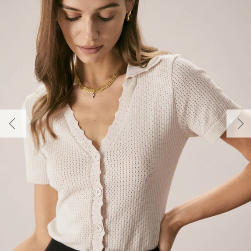 RIHOAS Cream Short Sleeve Knit Top